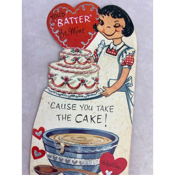 Vintage Valentine’s Day Card Anthropomorphic Cake Baker Bakery Ephemera - Picture 4 of 7